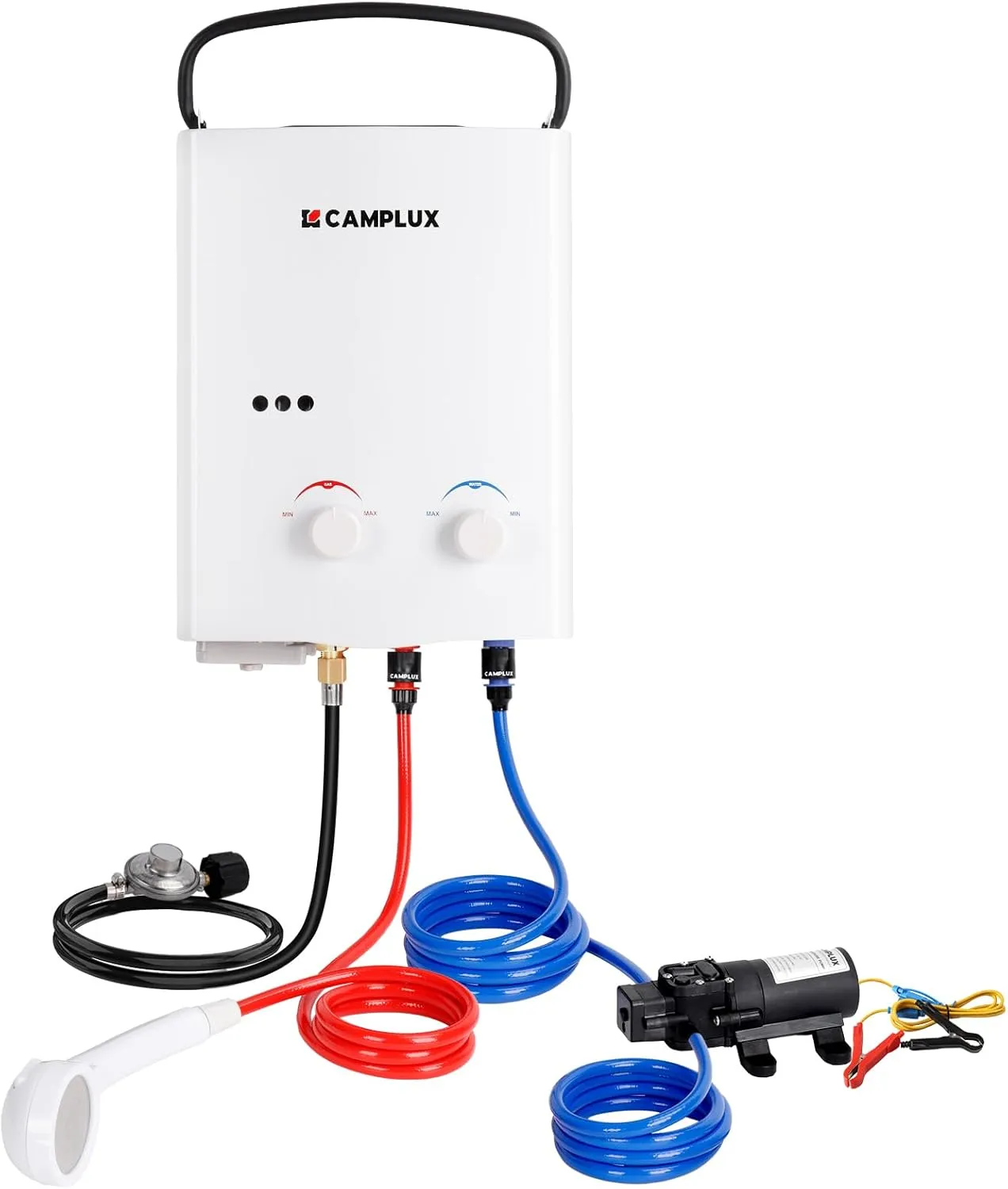 CAMPLUX 5L 1.32 GPM Outdoor Portable Propane Gas Tankless Water Heater With 1.2 GPM Water Pump