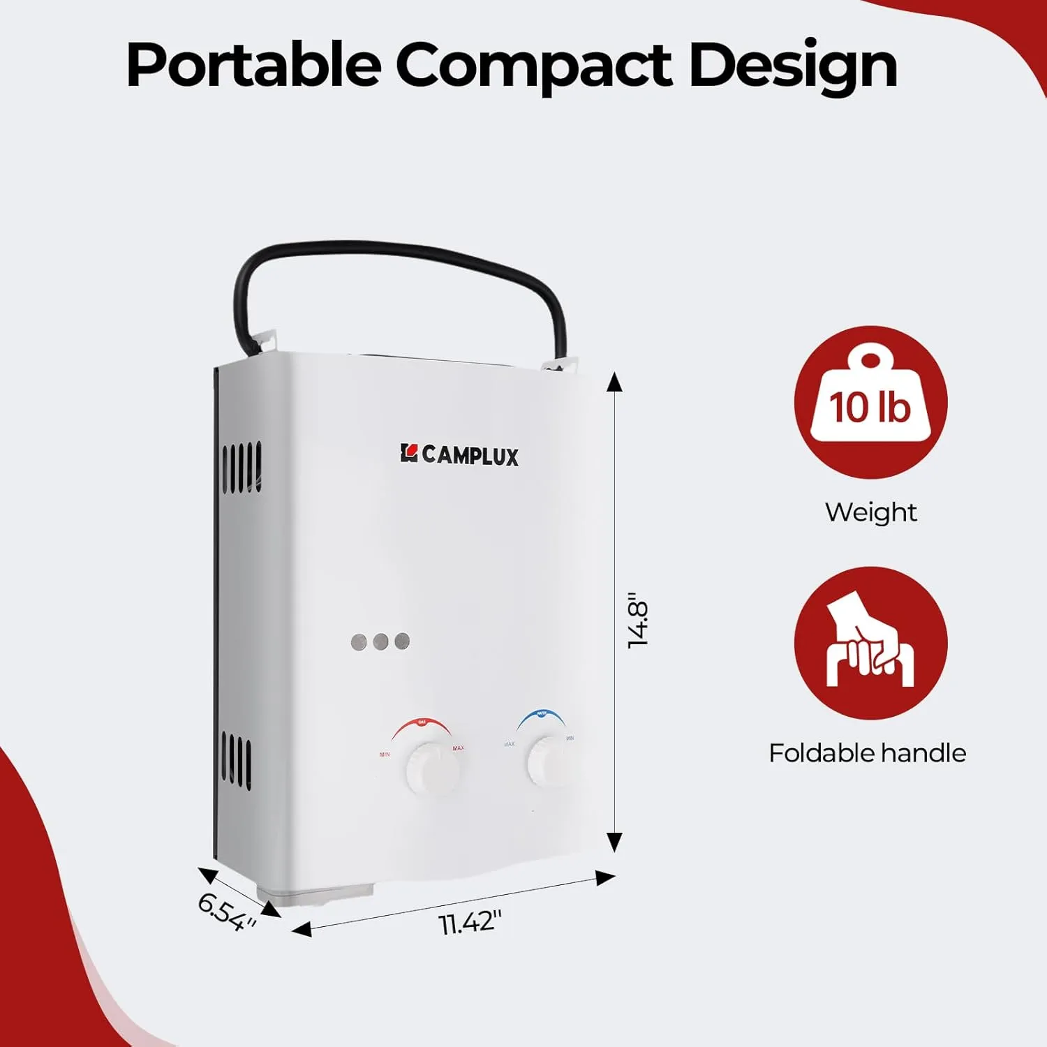 CAMPLUX 5L 1.32 GPM Outdoor Portable Propane Gas Tankless Water Heater With 1.2 GPM Water Pump