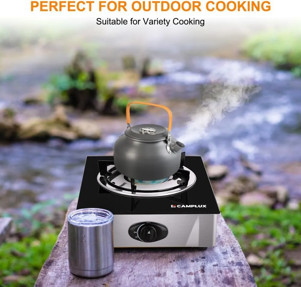 Camplux Propane Stove with Auto Ignition, Single Burner Propane Stoves 9,500 BTU, Tempered Glass Gas Cooktop