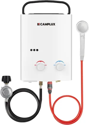 CAMPLUX Tankless Water Heater Outdoor, 1.32 GPM Portable Propane Camping Water Heater, 5L, AY132, White