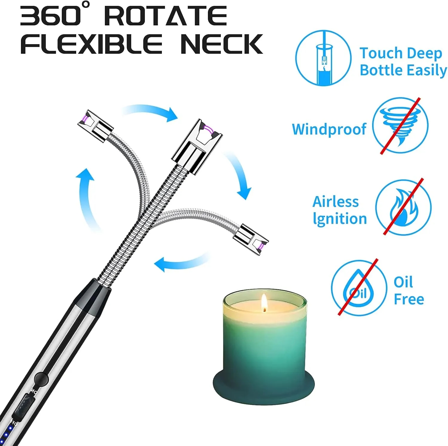 Candle Lighter Rechargeable 2 Packs Electric Arc Lighter for Candles with Led Battery Display Screen and Long Flexible Neck USB are Applied to Light Candle Cooking Fireworks Flame