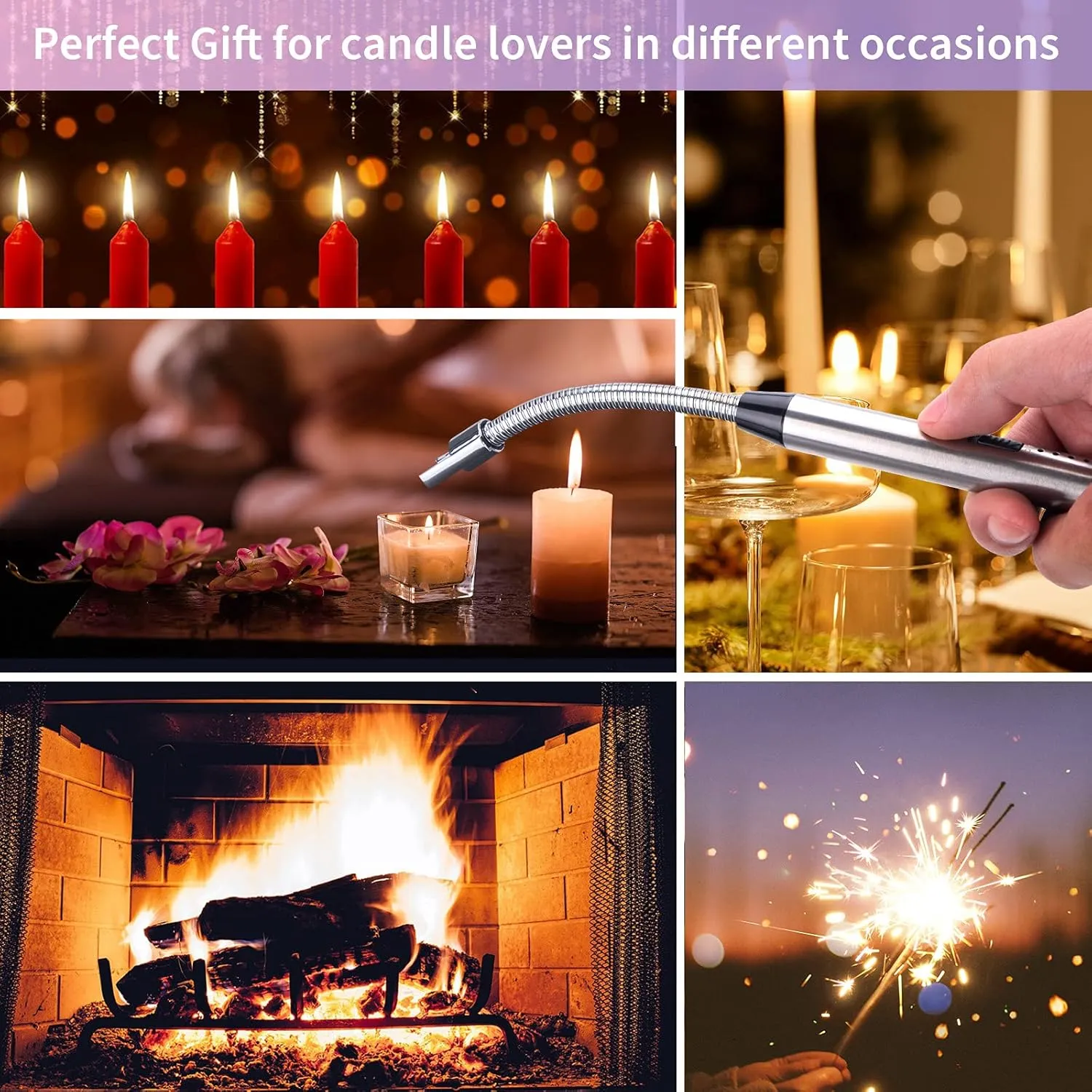 Candle Lighter Rechargeable 2 Packs Electric Arc Lighter for Candles with Led Battery Display Screen and Long Flexible Neck USB are Applied to Light Candle Cooking Fireworks Flame