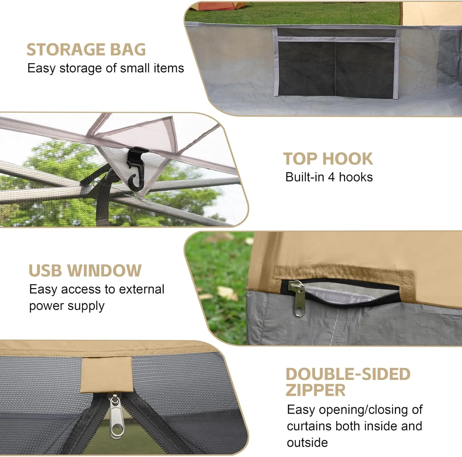 Canopy Universal Mosquito Netting Tent, Converts 10'x10' Canopy Gazebo into Camping Inner Tent, Screen House Camping Cube with Full PE Floors for Patio, Outdoor, Garden and Backyard.(Khaki)