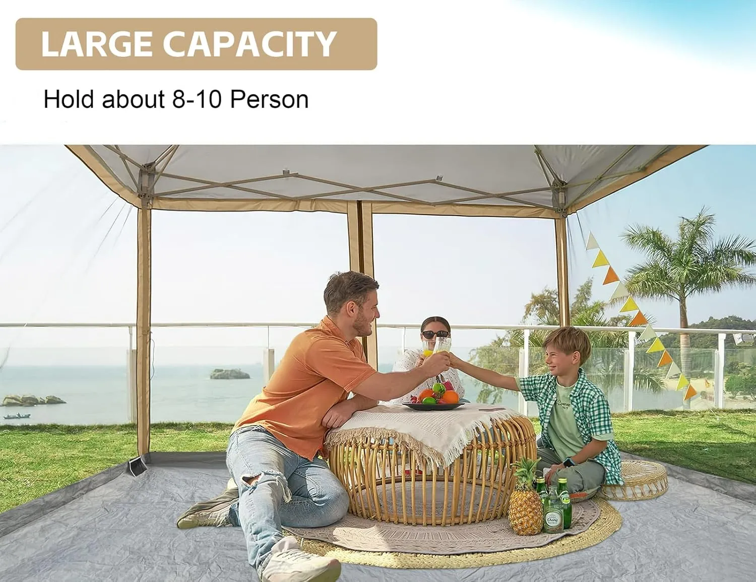 Canopy Universal Mosquito Netting Tent, Converts 10'x10' Canopy Gazebo into Camping Inner Tent, Screen House Camping Cube with Full PE Floors for Patio, Outdoor, Garden and Backyard.(Khaki)