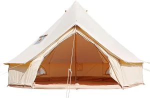 Canvas Bell Tent With Stove Jack - Waterproof and Breathable Yurt, Glamping Tent With Detachable Groundsheet for Camping Party
