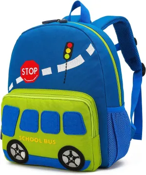 Car Dinosaur Kids Toddler Backpack for Boys and Girls Children Waterproof Preschool Bag(Green Scool Bus)