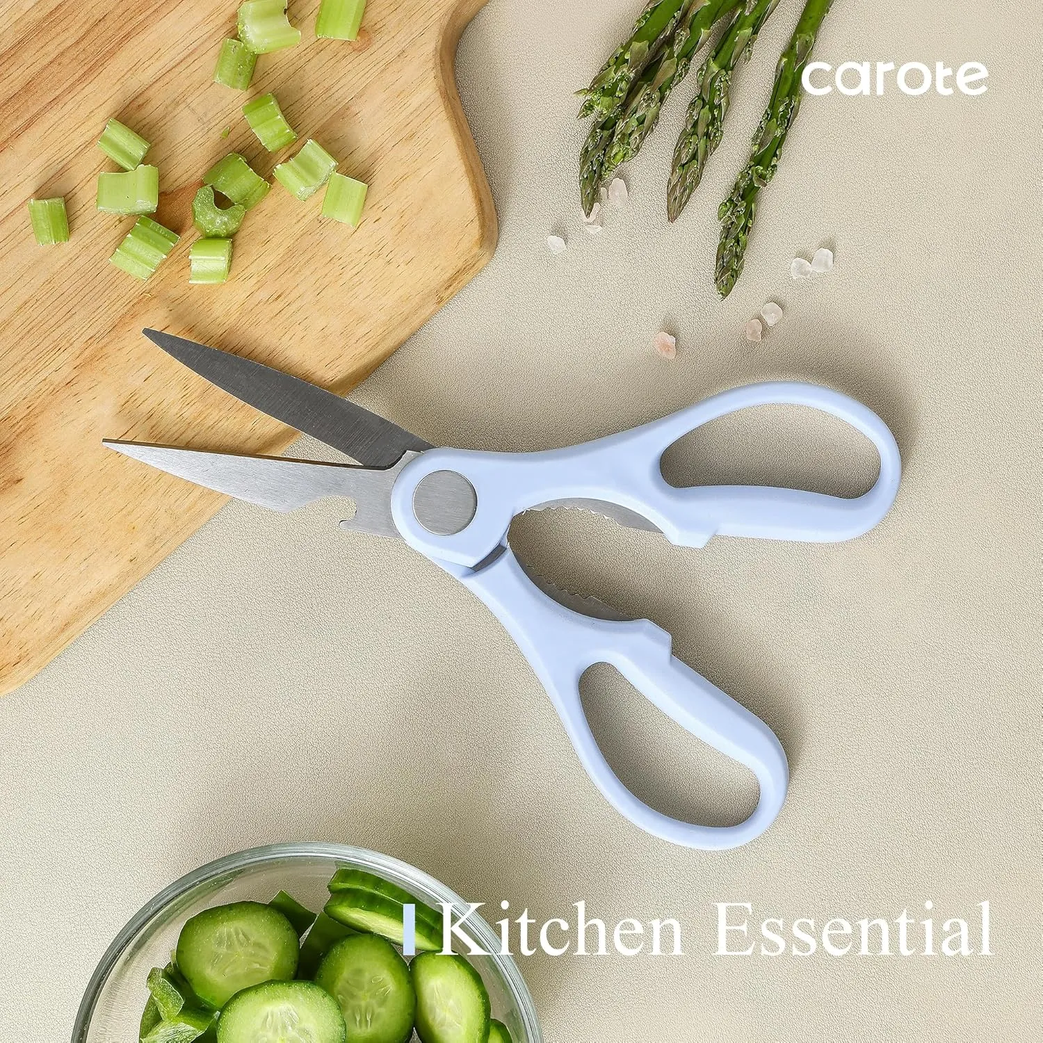 CAROTE 14 Pieces Knife Set with Block, Forged, High Carbon Stainless Steel Sharp Blade Block Knife Set, Dishwasher Safe Cutlery, Blue