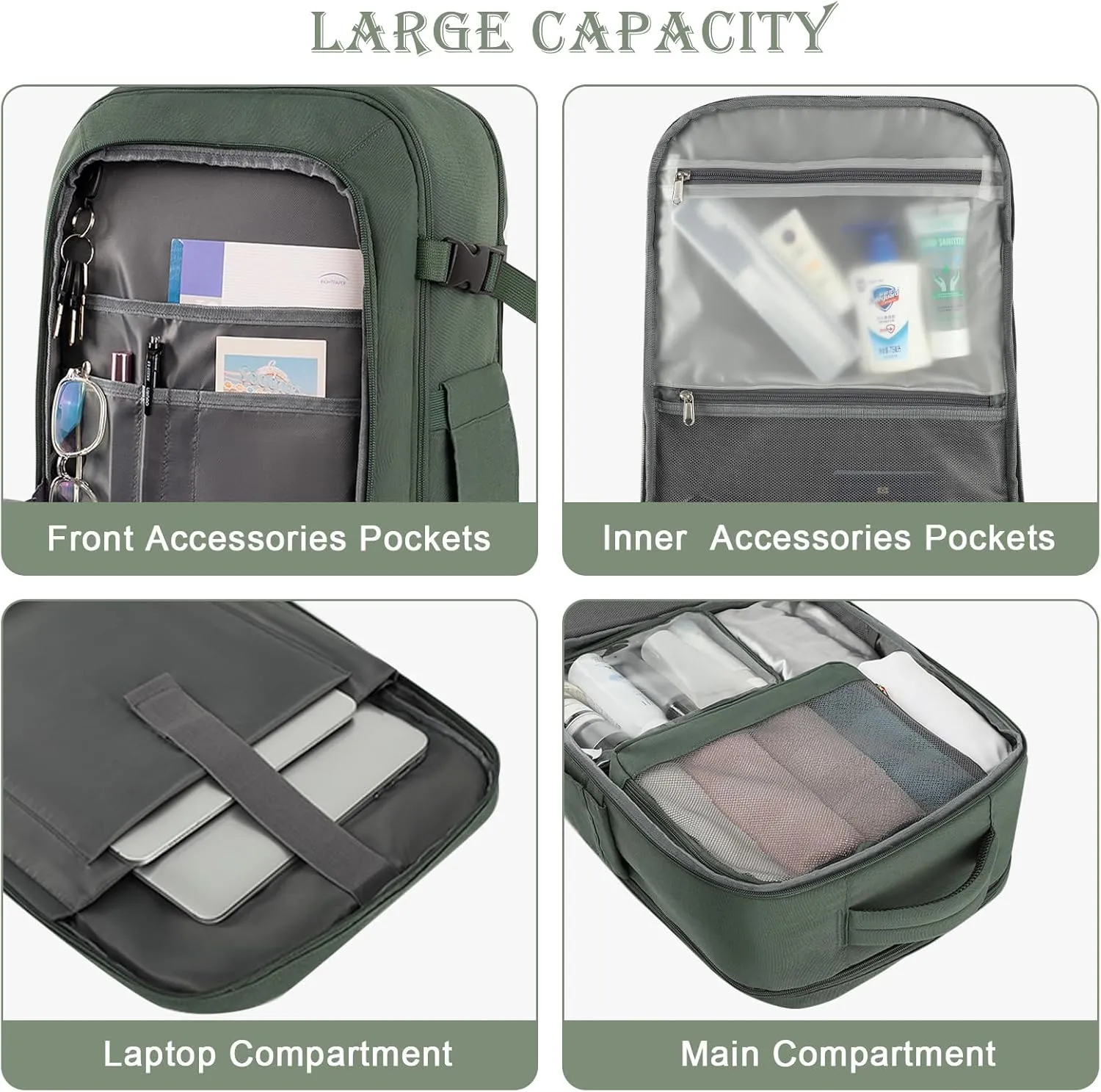 Carry on Backpack, Flight-approved Backpack for Traveling, 40L Personal Item Travel Backpack, Peacock Green