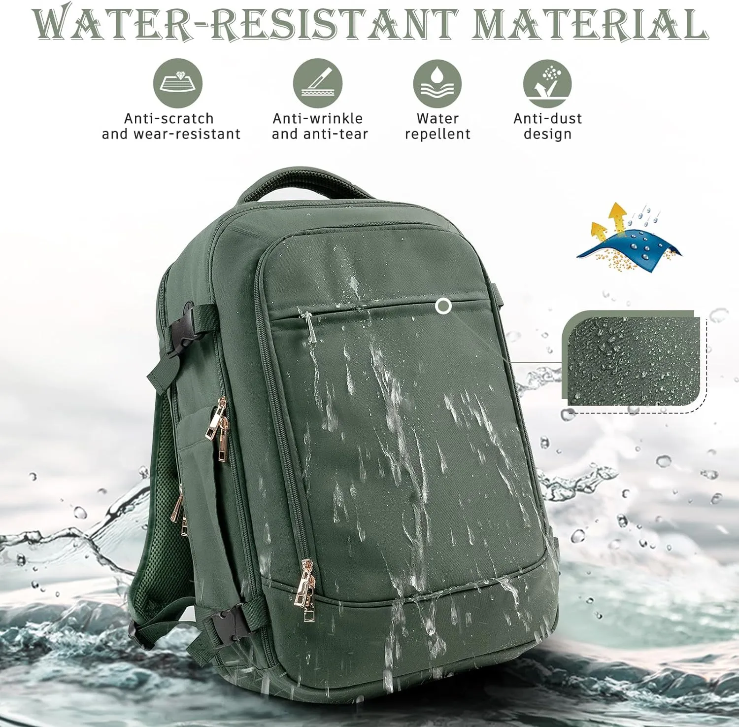 Carry on Backpack, Flight-approved Backpack for Traveling, 40L Personal Item Travel Backpack, Peacock Green