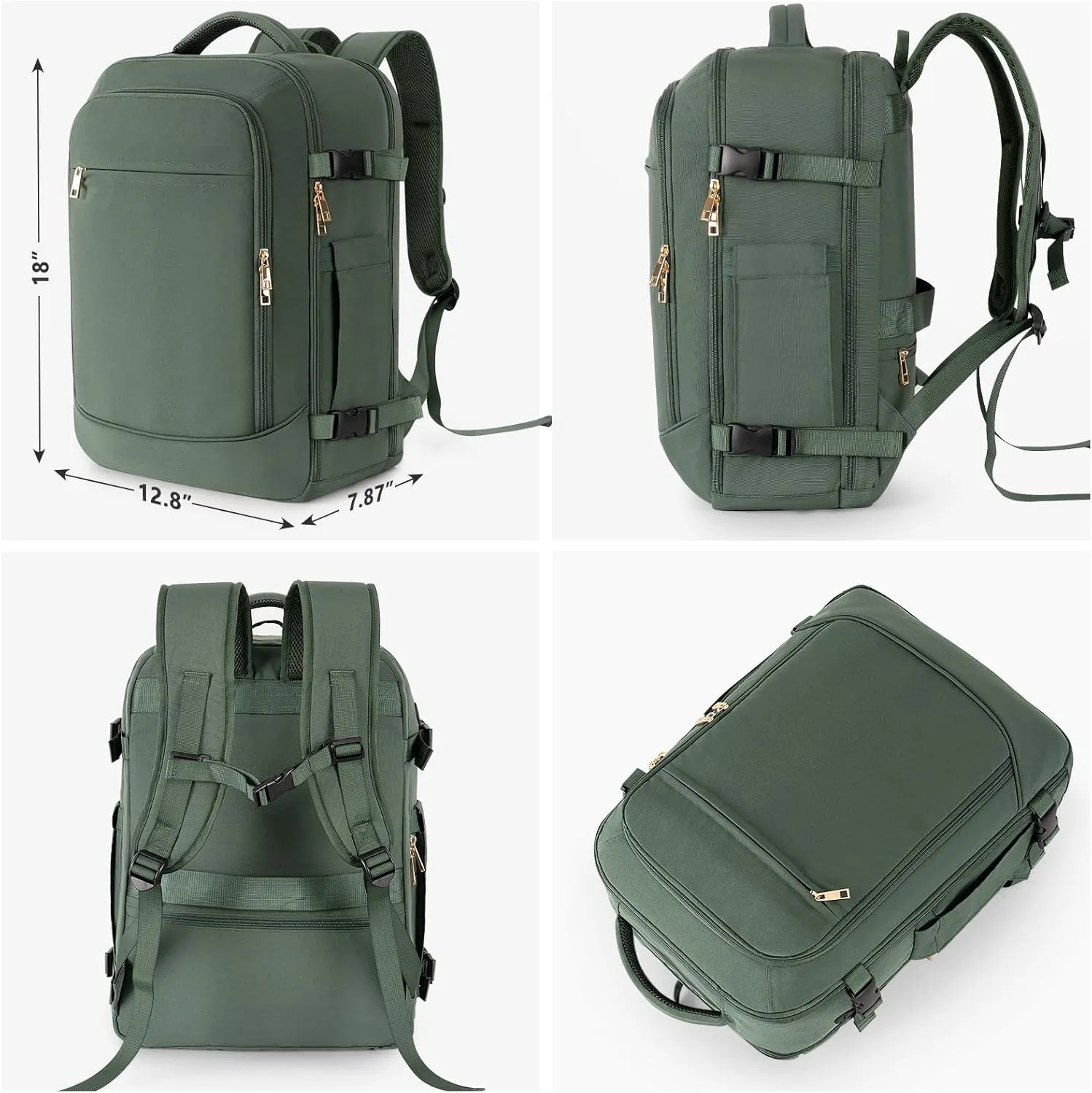 Carry on Backpack, Flight-approved Backpack for Traveling, 40L Personal Item Travel Backpack, Peacock Green