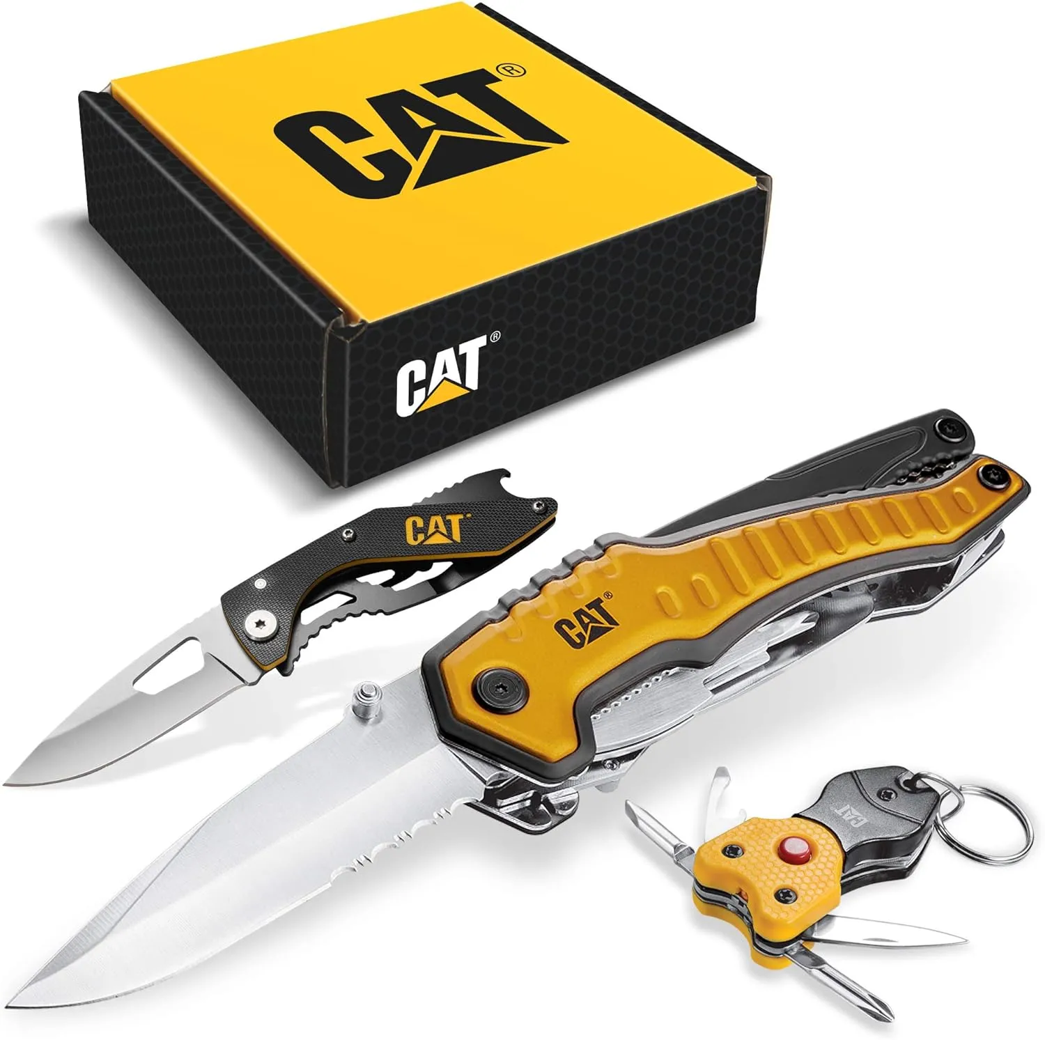 Cat 3 Piece 9-in-1 Multi-Tool, Knife, and Multi-Tool Key Chain Gift Box Set - 240125