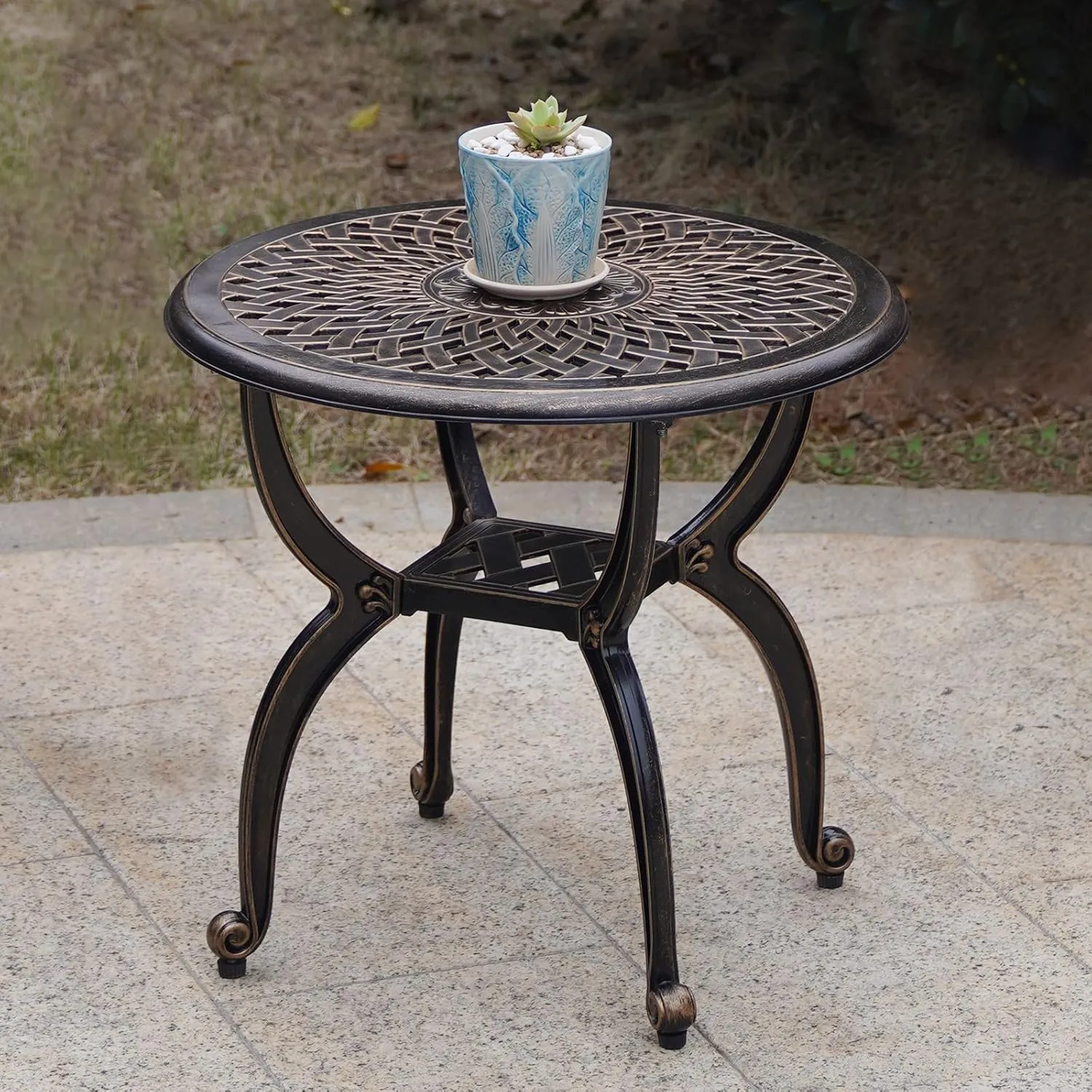 C/G Outdoor Side Tables,Cast Aluminum Patio End Tables,Anti-Rust Coffee Table for Garden Patio Lawn (Round-end Tables, Copper)