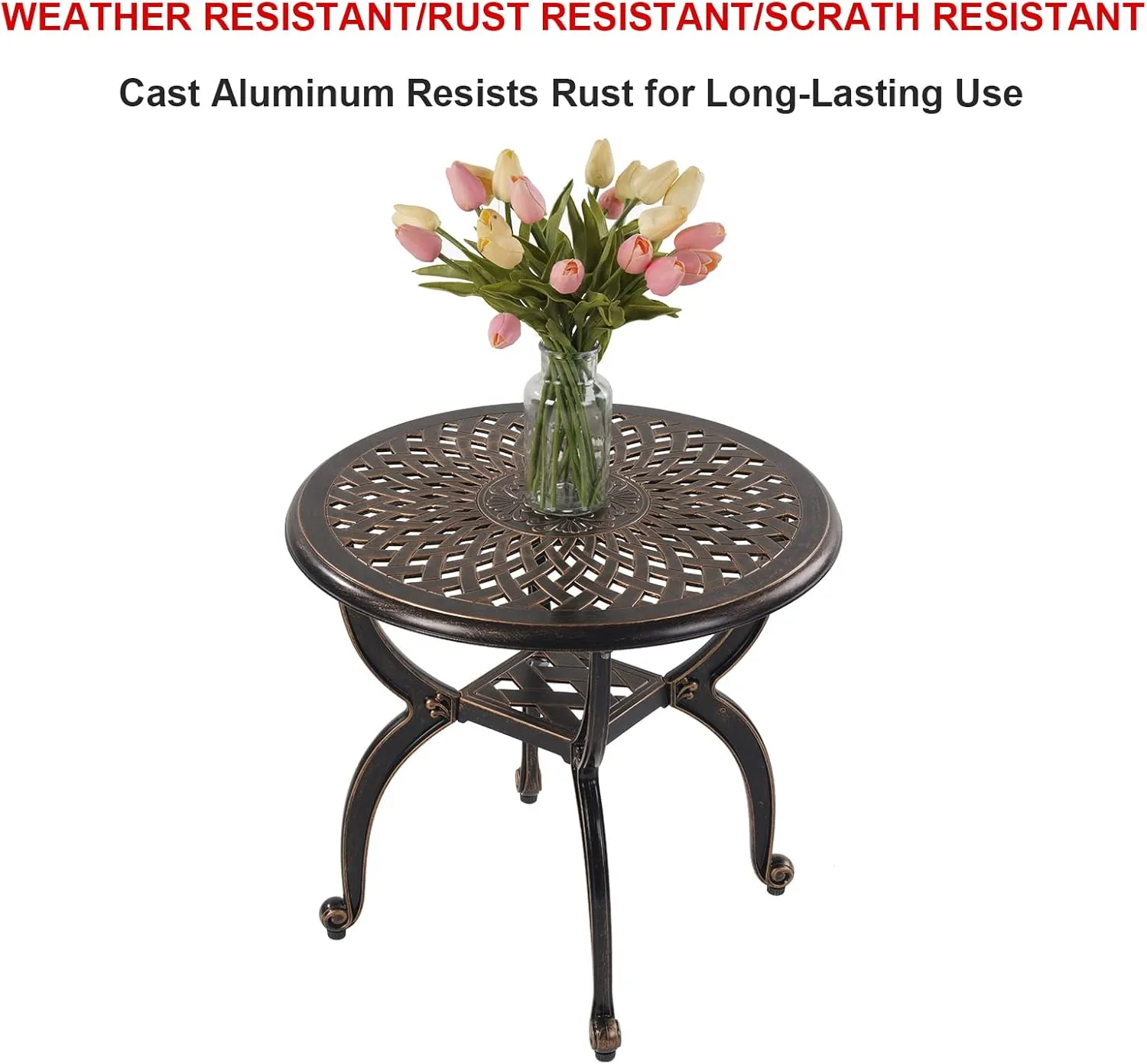 C/G Outdoor Side Tables,Cast Aluminum Patio End Tables,Anti-Rust Coffee Table for Garden Patio Lawn (Round-end Tables, Copper)