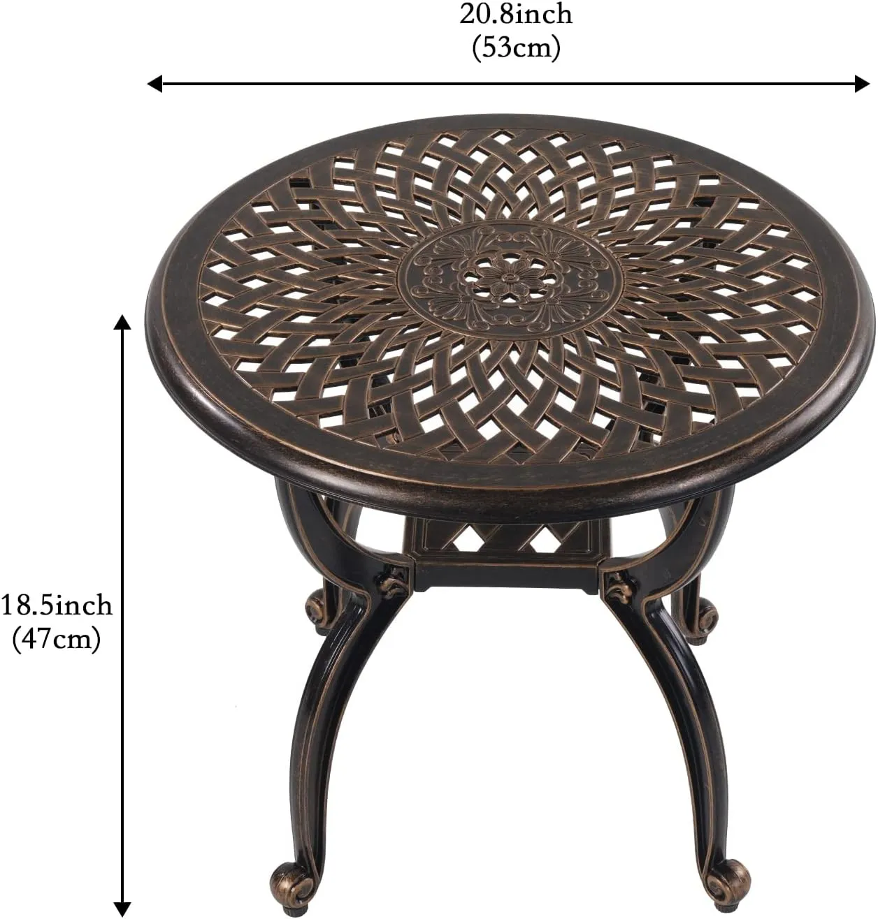C/G Outdoor Side Tables,Cast Aluminum Patio End Tables,Anti-Rust Coffee Table for Garden Patio Lawn (Round-end Tables, Copper)