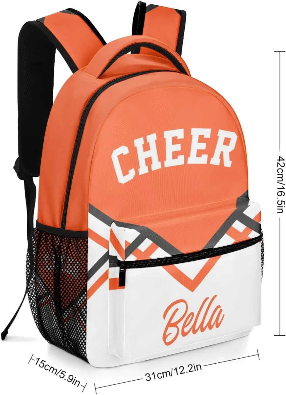Cheerleaders White Orange Backpack Personalized Name Waterproof Travel Bag for Boys Girls Gift