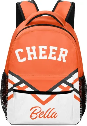 Cheerleaders White Orange Backpack Personalized Name Waterproof Travel Bag for Boys Girls Gift