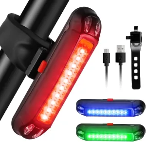 Chemini USB Rechargeable Bike Rear Light,Red/Blue/Green 3 Color 7 Lighting Modes Bike Tailight Waterproof Rear Bicycle Light for Cycling,Backpacks,Helmet-1 Pack