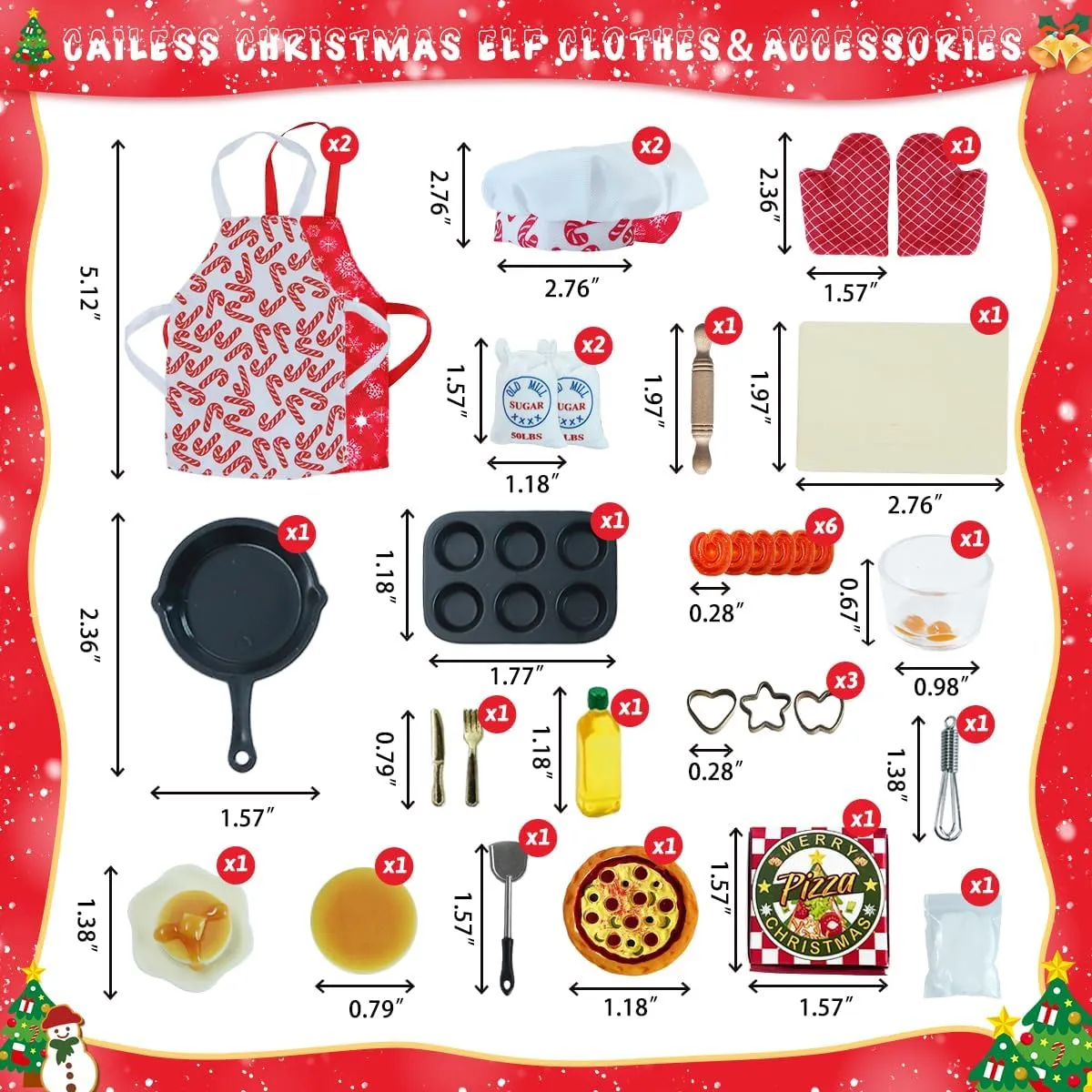 Christmas Elf Accessories - 28Pcs Elf Doll Cooking Accessories Include Baker Outfit Mini Baking Props for Elf Dollhouse, Xmas Elf Clothes and Accessories Gift for Kids