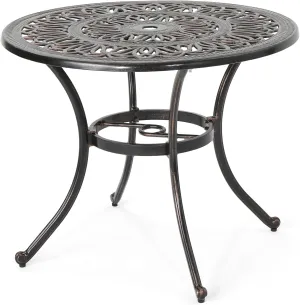 Christopher Knight Home Jamie Outdoor Round Cast Aluminum Dining Table, Shiny Copper