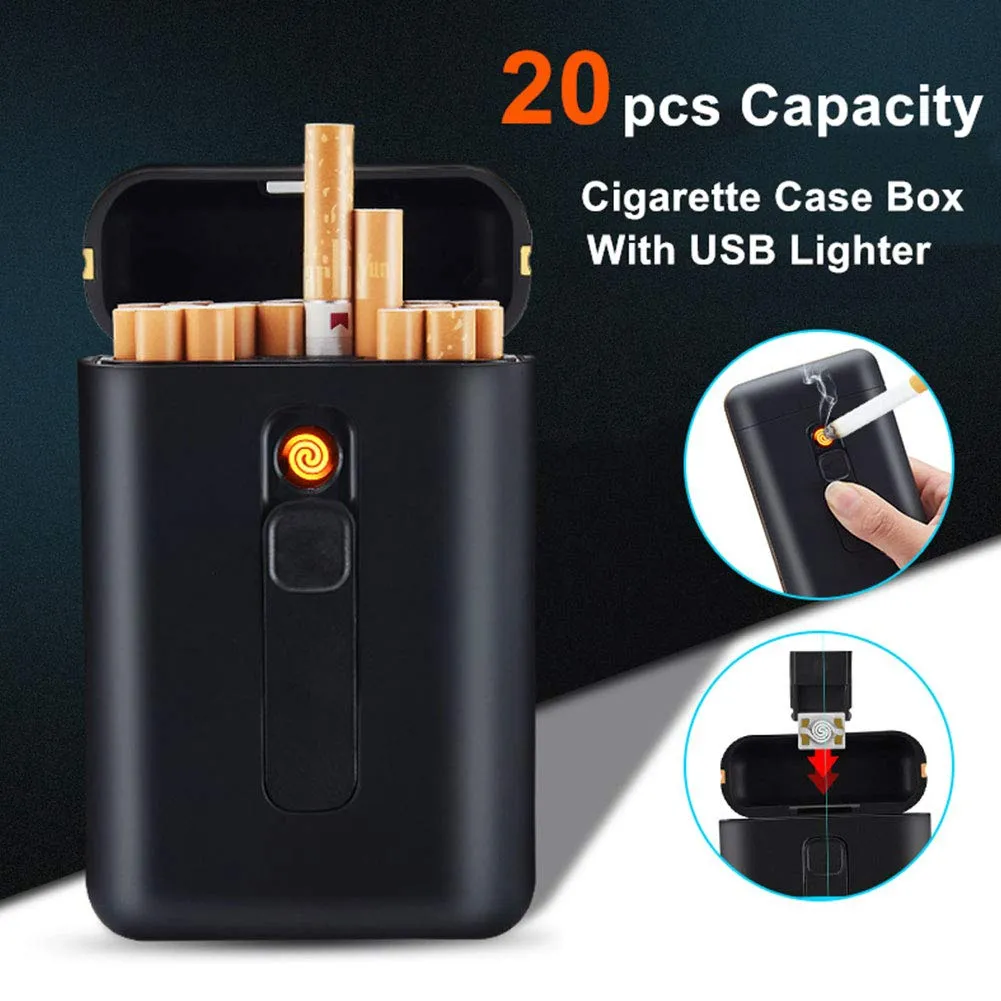 Cigarette Case with Lighter Cigarettes Box King Size Portable Pack 20pcs Regular Size Cigarettes USB Lighters 2 in 1 Rechargeable Flameless Windproof Electric Lighter(Red)