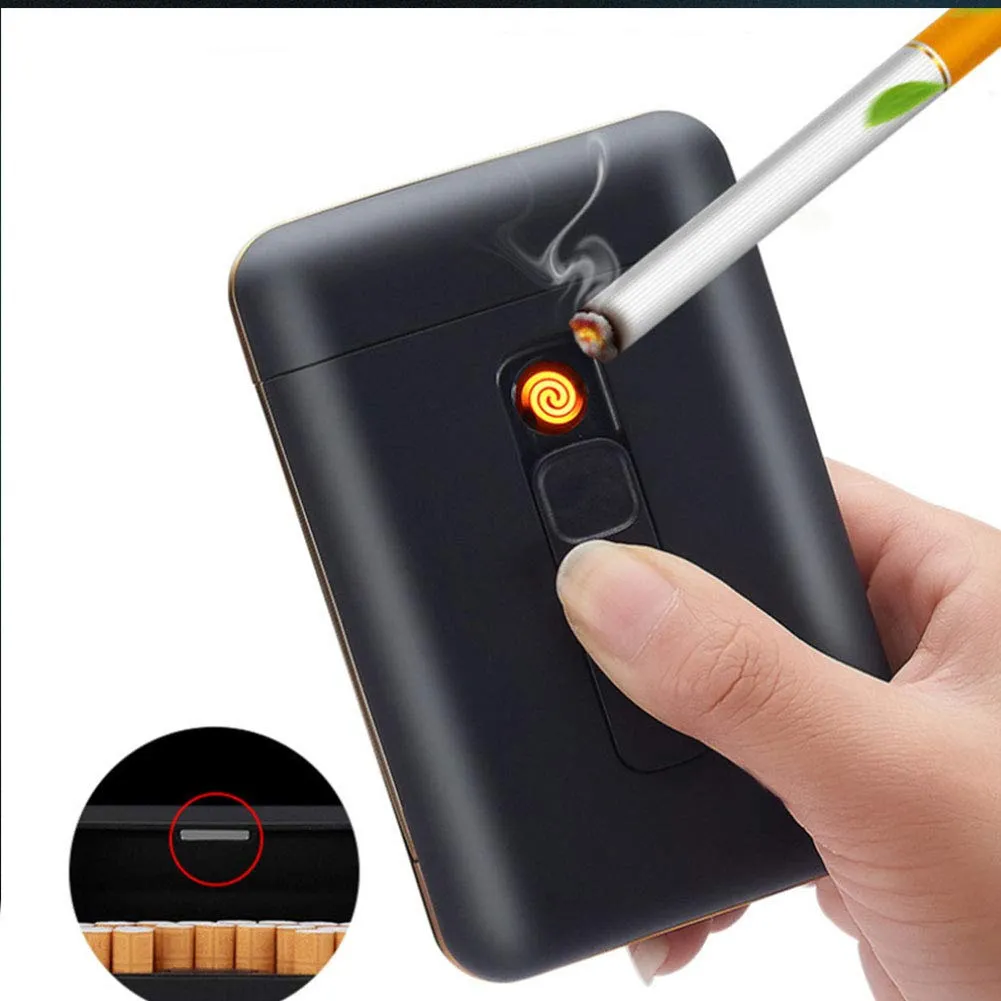 Cigarette Case with Lighter Cigarettes Box King Size Portable Pack 20pcs Regular Size Cigarettes USB Lighters 2 in 1 Rechargeable Flameless Windproof Electric Lighter(Red)