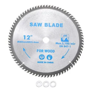 Circular Saw Blade - [12 Inch x 80 Teeth x 1 Inch Arbor] Tungsten Carbide Tipped Table Miter Saw Blades with 1 Inch to 5/8 Inch 1/2 Inch 3/8 Inch Washer Adapters | Orange