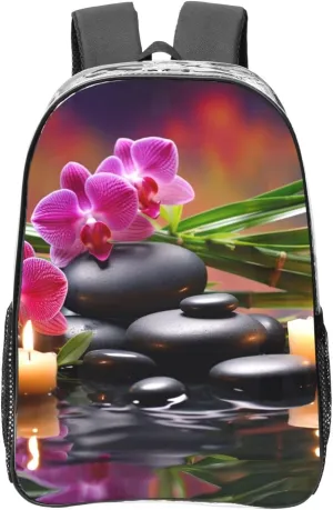 Clear Backpack Waterproof PVC Transparent Laptops Bag Flowers in Fountain Massage Stones Heavy Duty See Through Daypack