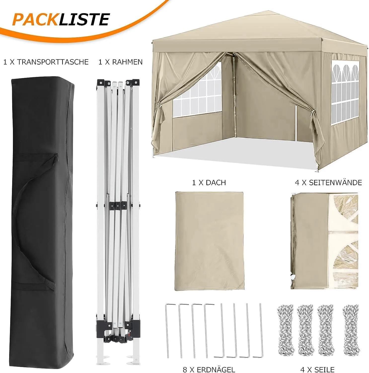 COBIZI 10x10 Pop Up Canopy Tent with 4 Removable Sidewalls Waterproof Commercial Instant Shelter Outdoor Party Tent Portable Canopy for Parties with Carry Bag, Ropes, Stakes (Khaki, 10'x10')