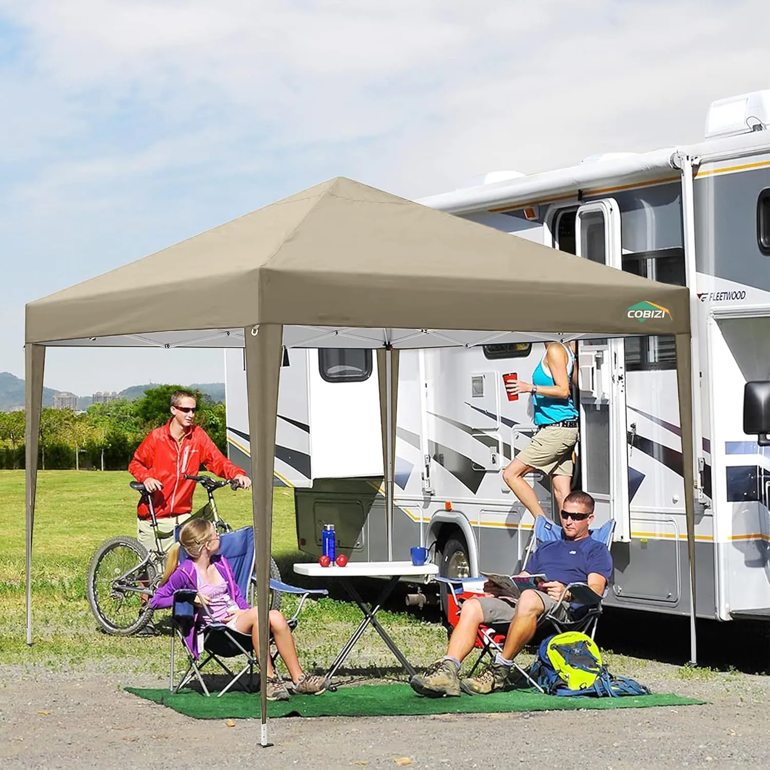 COBIZI 10x10 Pop Up Canopy Tent with 4 Removable Sidewalls Waterproof Commercial Instant Shelter Outdoor Party Tent Portable Canopy for Parties with Carry Bag, Ropes, Stakes (Khaki, 10'x10')