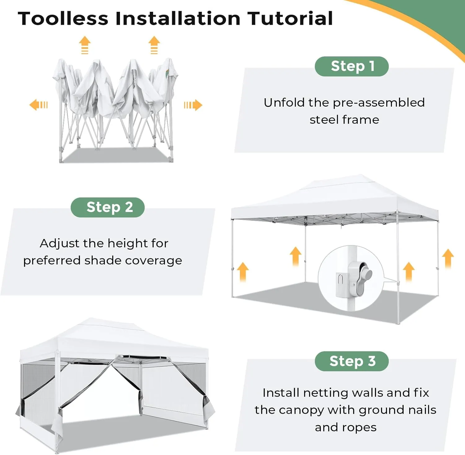 COBIZI 10x15 Heavy Duty Pop Up Canopy with 4 Sidewalls, Commercial Gazebo Party Tent with Mosquito Netting Wall Easy Set Up Outdoor Instant Screen Tent for Backyard, Patio, Garden, White
