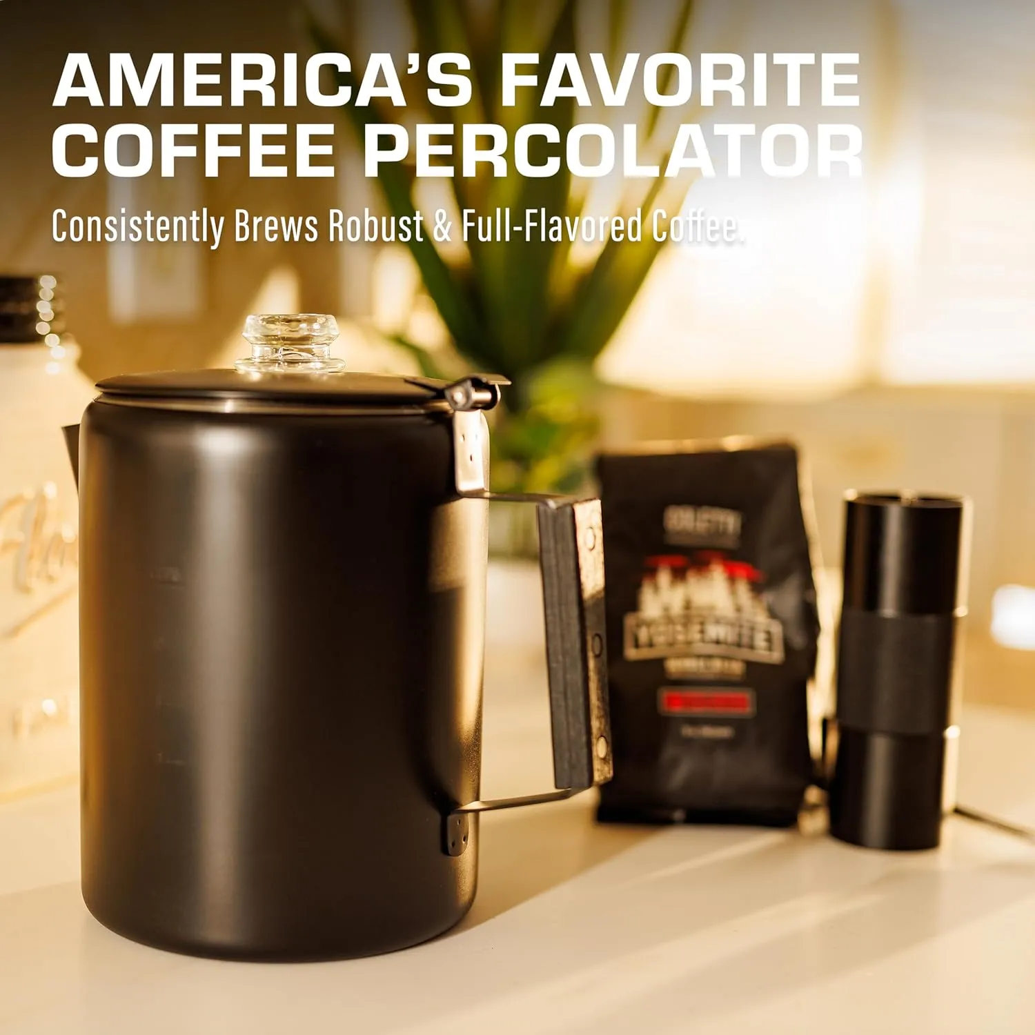 COLETTI Black Bozeman Percolator Coffee Pot — Camping Coffee Pot, Coffee Percolator – America’s Sleekest Percolator – Pure Stainless Steel, NO Aluminum or Plastic (12 Cup)