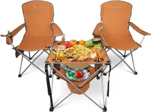 Colorsoul Folding Camping Chair 2 Pack for Adults,Large Folding Lawn Chairs Set of 2 with Table,Outdoor Camping Chairs Set for Lawn,Picnic