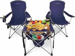 Colorsoul Folding Camping Chairs 2 Pack for Adults,Large Folding Lawn Chairs Set of 2 with Table,Outdoor Camping Chairs Set for Lawn,Picnic