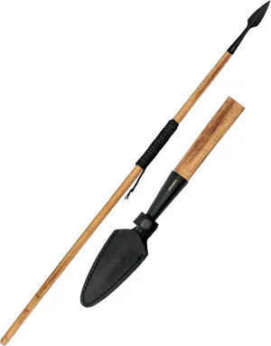 Condor Tool & Knife Greek Hunting Spear - 1045 High Carbon Steel - Spear Weapon with a Burnt Eucalipto Handle and Handcrafted Welted Leather Sheath - 8.7in Blade - 38.7oz