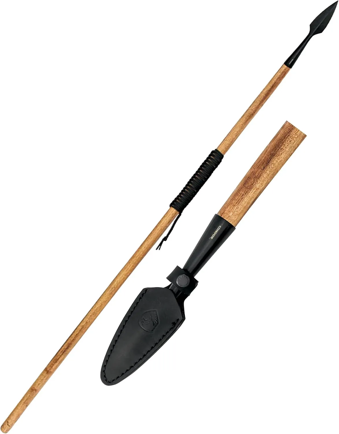 Condor Tool & Knife Greek Hunting Spear - 1045 High Carbon Steel - Spear Weapon with a Burnt Eucalipto Handle and Handcrafted Welted Leather Sheath - 8.7in Blade - 38.7oz