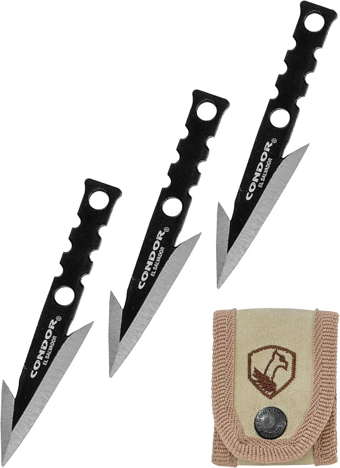 Condor Tool & Knife Pocket Pike Fishing Tactical Spear Set - 1075 High Carbon Steel - Pocket Sized Hunting Spear for Outdoor Activities - Ballistic Nylon Sheath - 2.8in Blade - 1.8oz