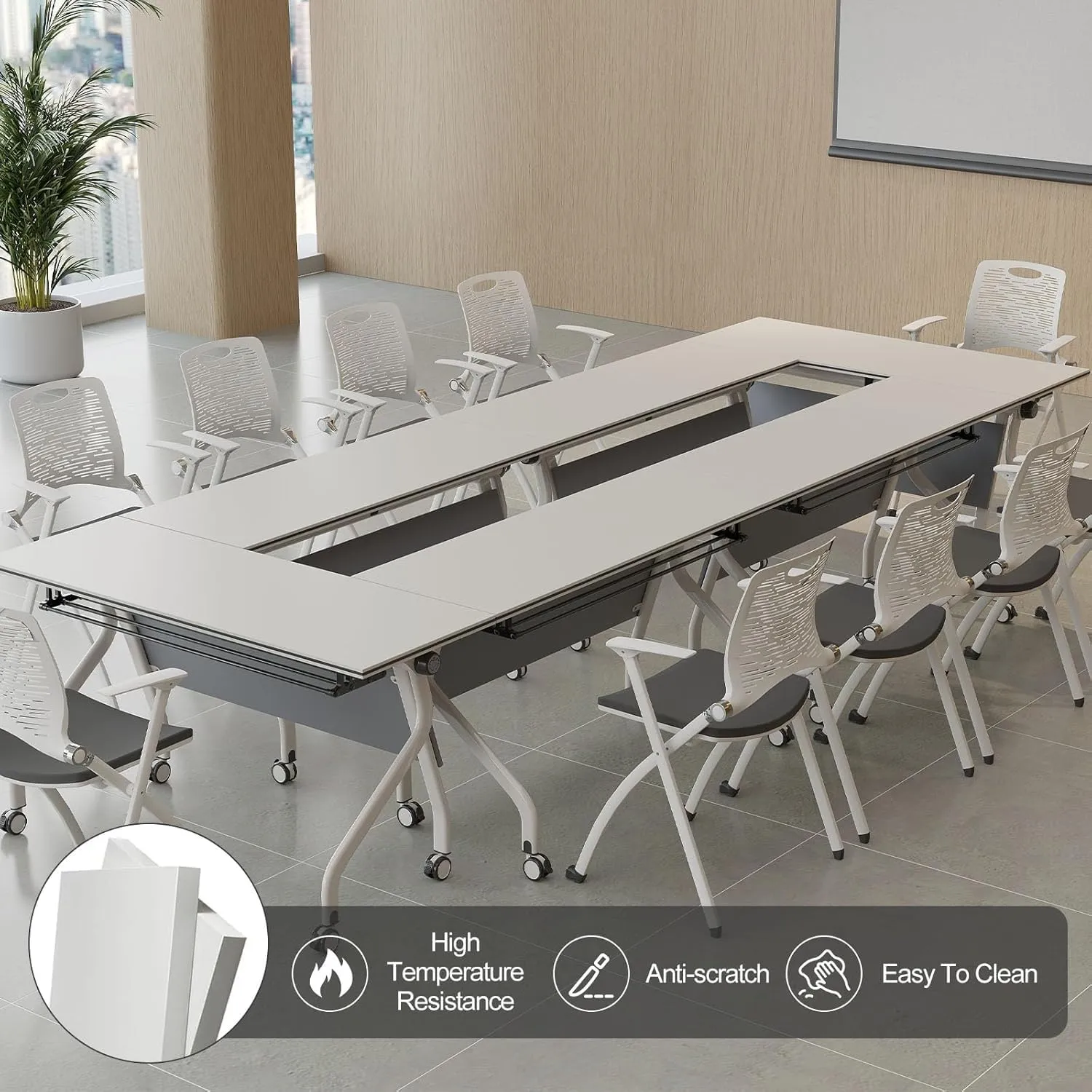 Conference Table,Folding Conference Tables Modern White Conference Room Table with Wheels, 2-10 Persons,for Office, Meeting Room (6, 1606YH, 47IN)