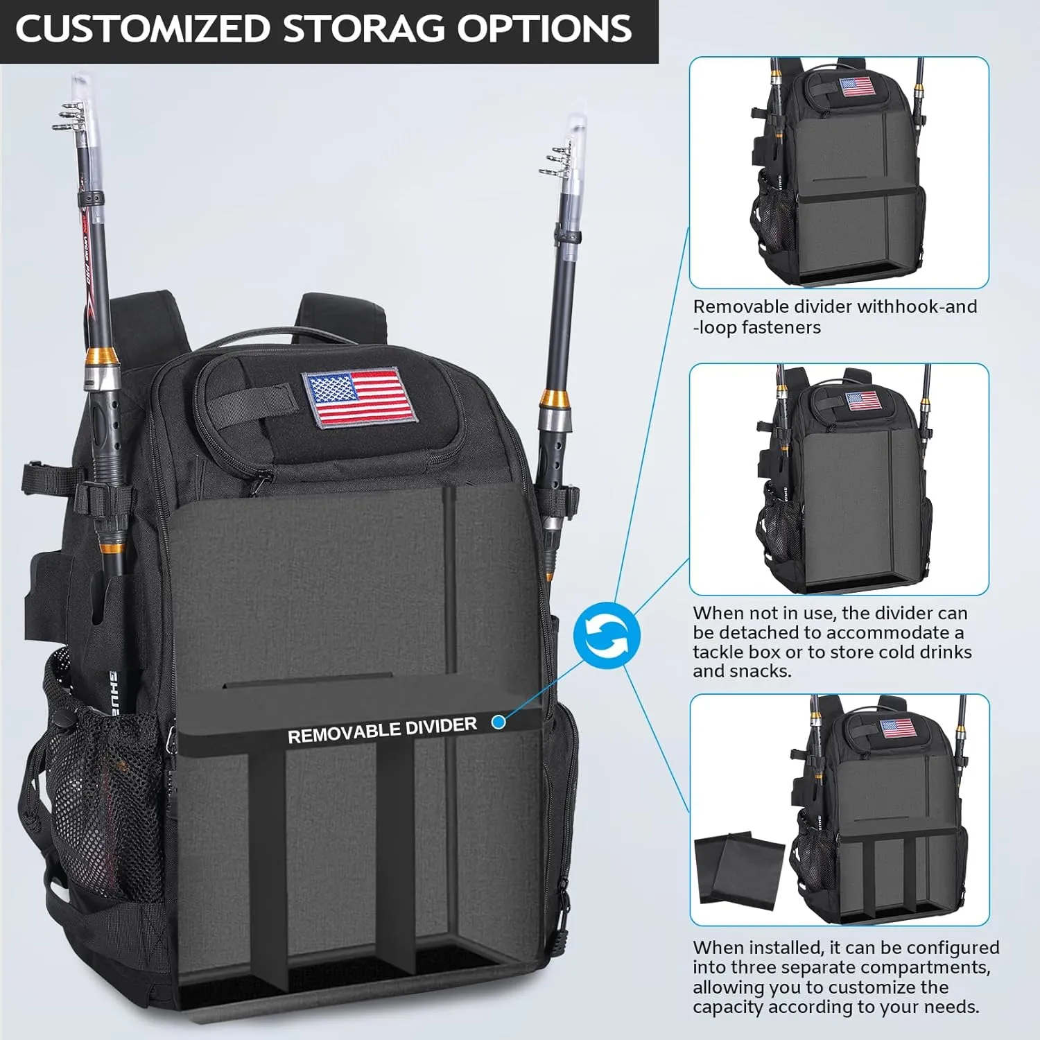 CONTAIL 37L Fishing Tackle Backpack with Cooler,Mens Military Tactical Pack,Molle Outdoor Rucksack