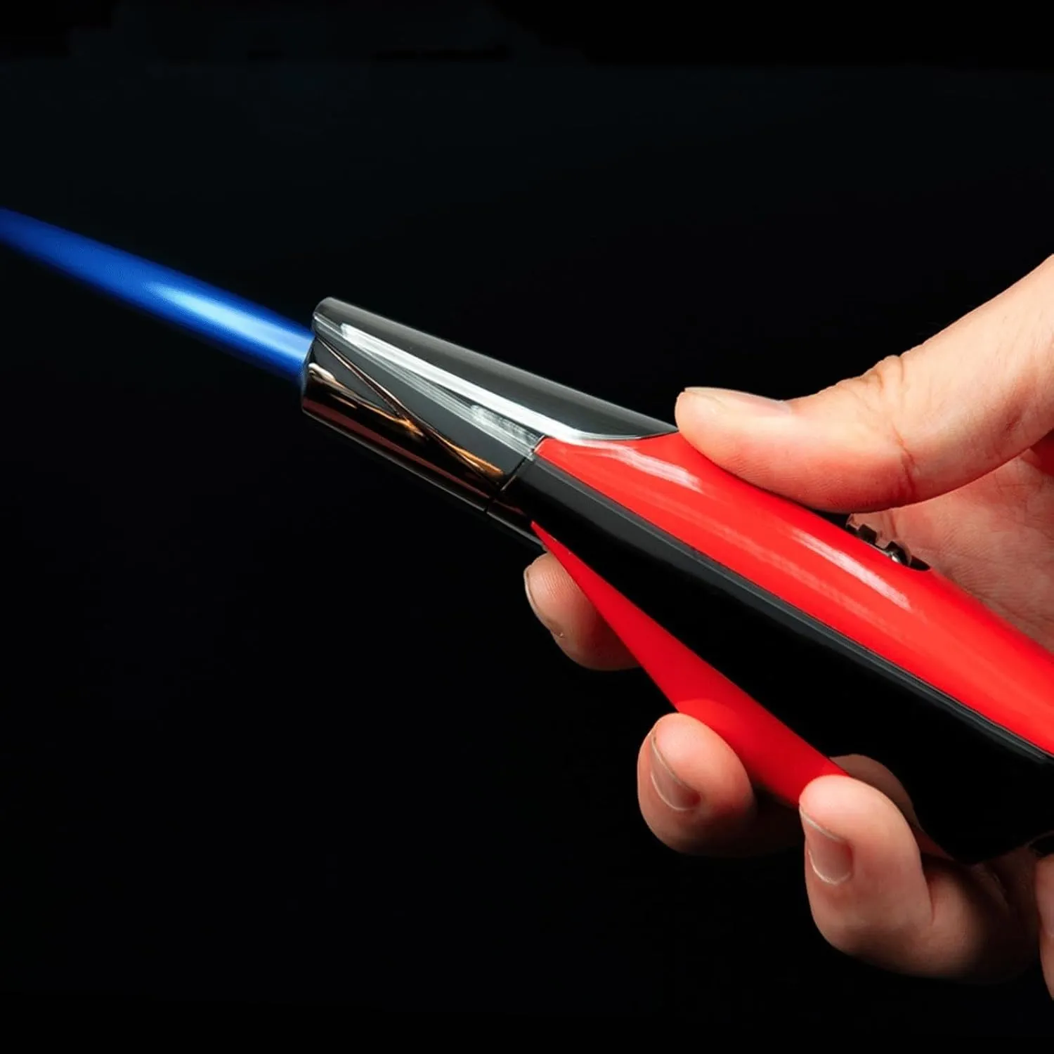 Convenient to Carry Gift for Men and Women Suitable for Outdoor Use (Butane Not Included) Metal Butane Blowtorch Refillable Gas Adjustable Flame Push-to-Press Lighter(Red)