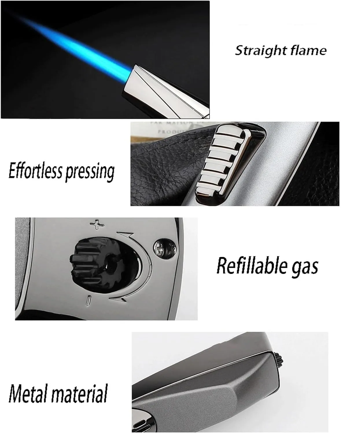 Convenient to Carry Gift for Men and Women Suitable for Outdoor Use (Butane Not Included) Metal Butane Blowtorch Refillable Gas Adjustable Flame Push-to-Press Lighter(Red)
