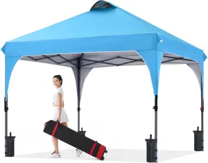 COOSHADE Pop Up Canopy Tent, 10x10 Easy Setup Instant Sun Protection Beach Shelter,Portable Sports Cool Cabana, Sky Blue