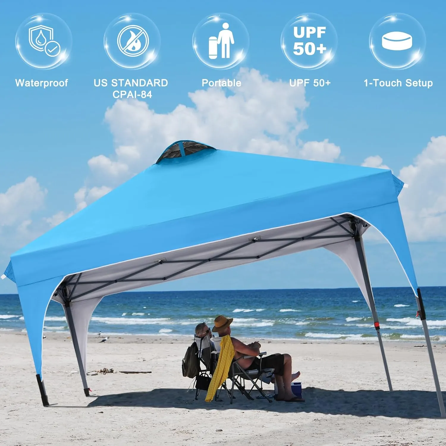 COOSHADE Pop Up Canopy Tent, 10x10 Easy Setup Instant Sun Protection Beach Shelter,Portable Sports Cool Cabana, Sky Blue