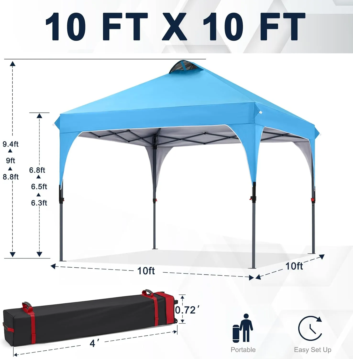 COOSHADE Pop Up Canopy Tent, 10x10 Easy Setup Instant Sun Protection Beach Shelter,Portable Sports Cool Cabana, Sky Blue