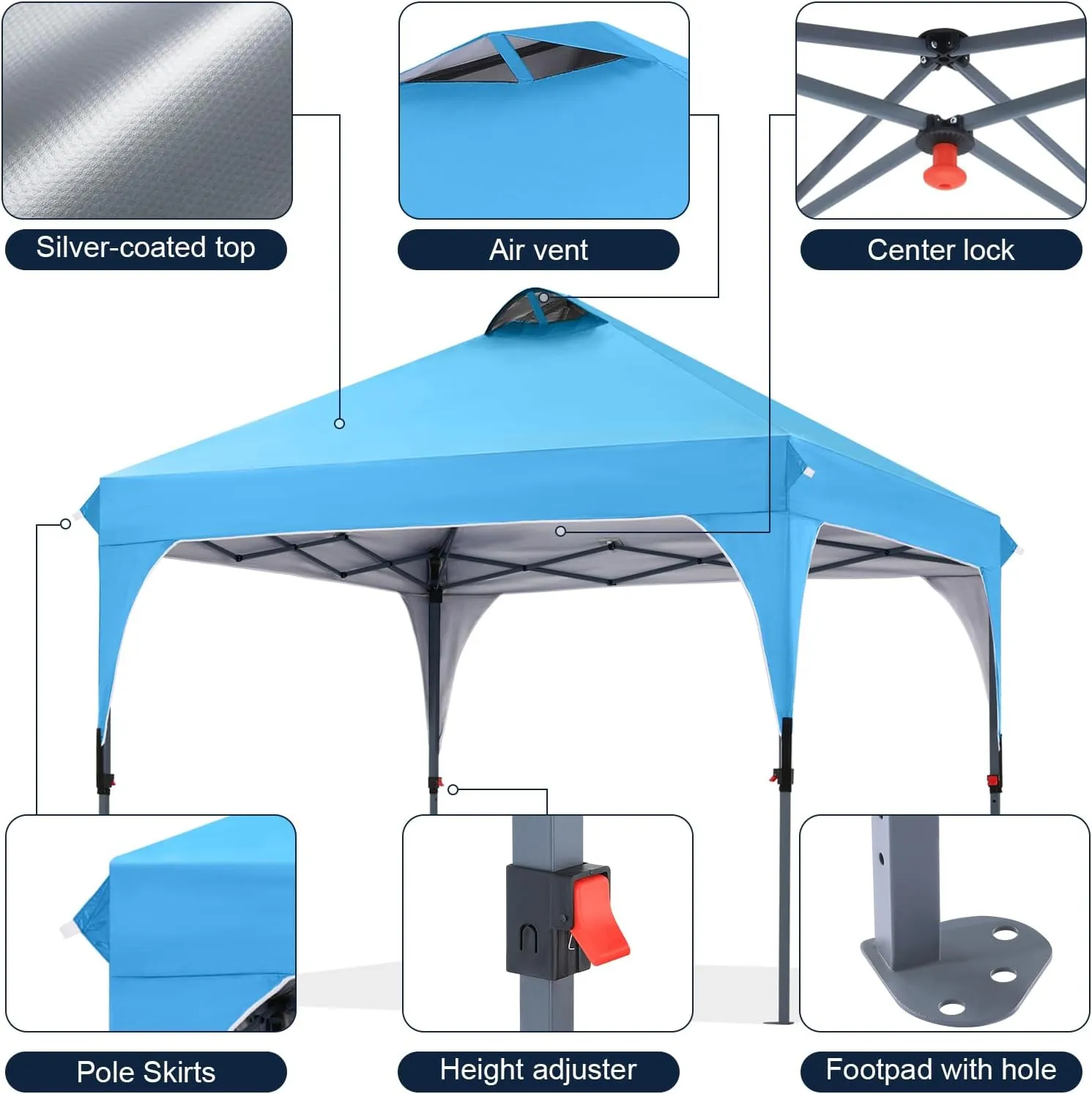COOSHADE Pop Up Canopy Tent, 10x10 Easy Setup Instant Sun Protection Beach Shelter,Portable Sports Cool Cabana, Sky Blue
