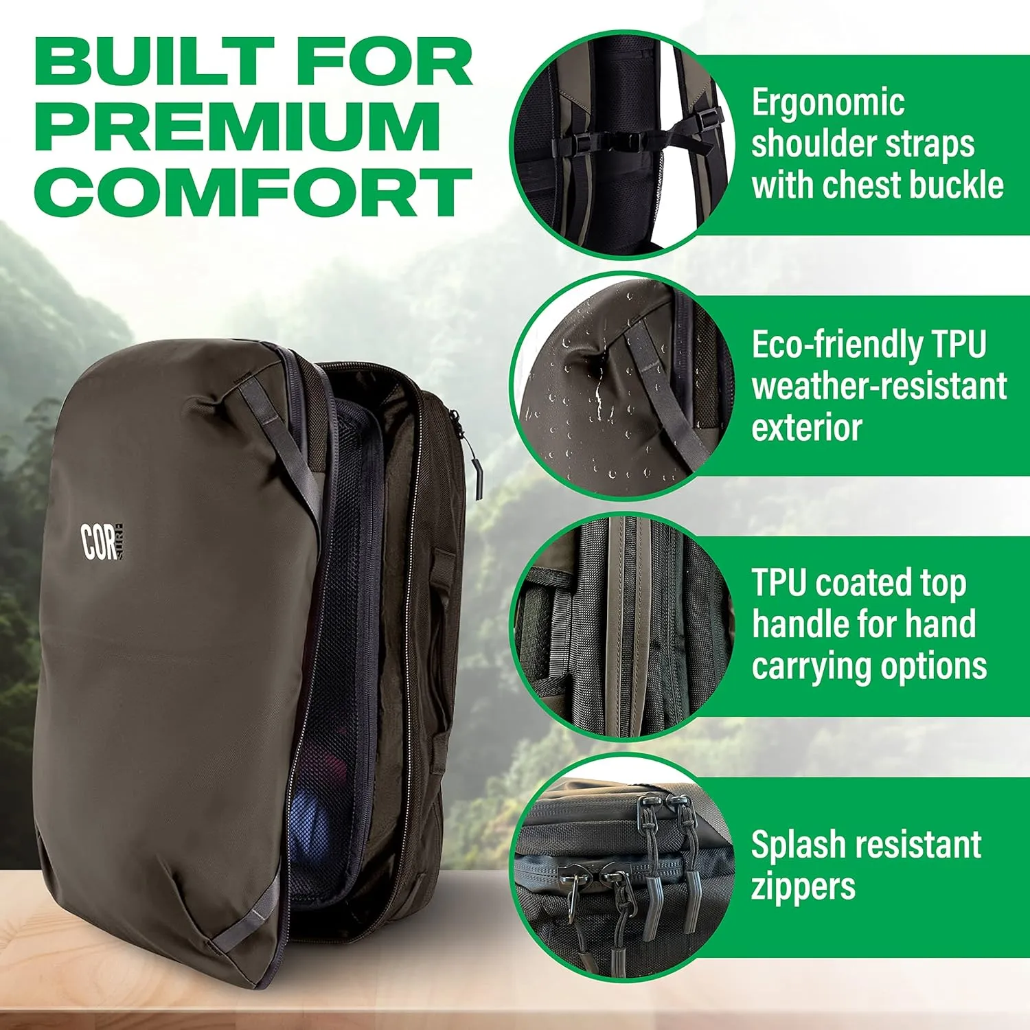 COR Surf Carry-On Travel Laptop Backpack with Secret Passport Pockets | NEW YKK Water-Reistant Zippers | Luggage Backpack for Men and Women | The Island Hopper (40L, Lava Red)