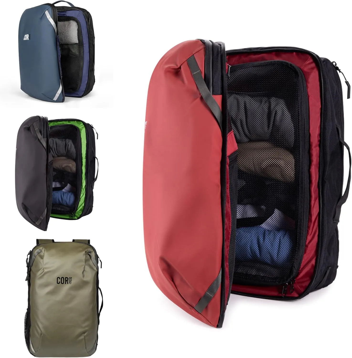 COR Surf Carry-On Travel Laptop Backpack with Secret Passport Pockets | NEW YKK Water-Reistant Zippers | Luggage Backpack for Men and Women | The Island Hopper (40L, Lava Red)