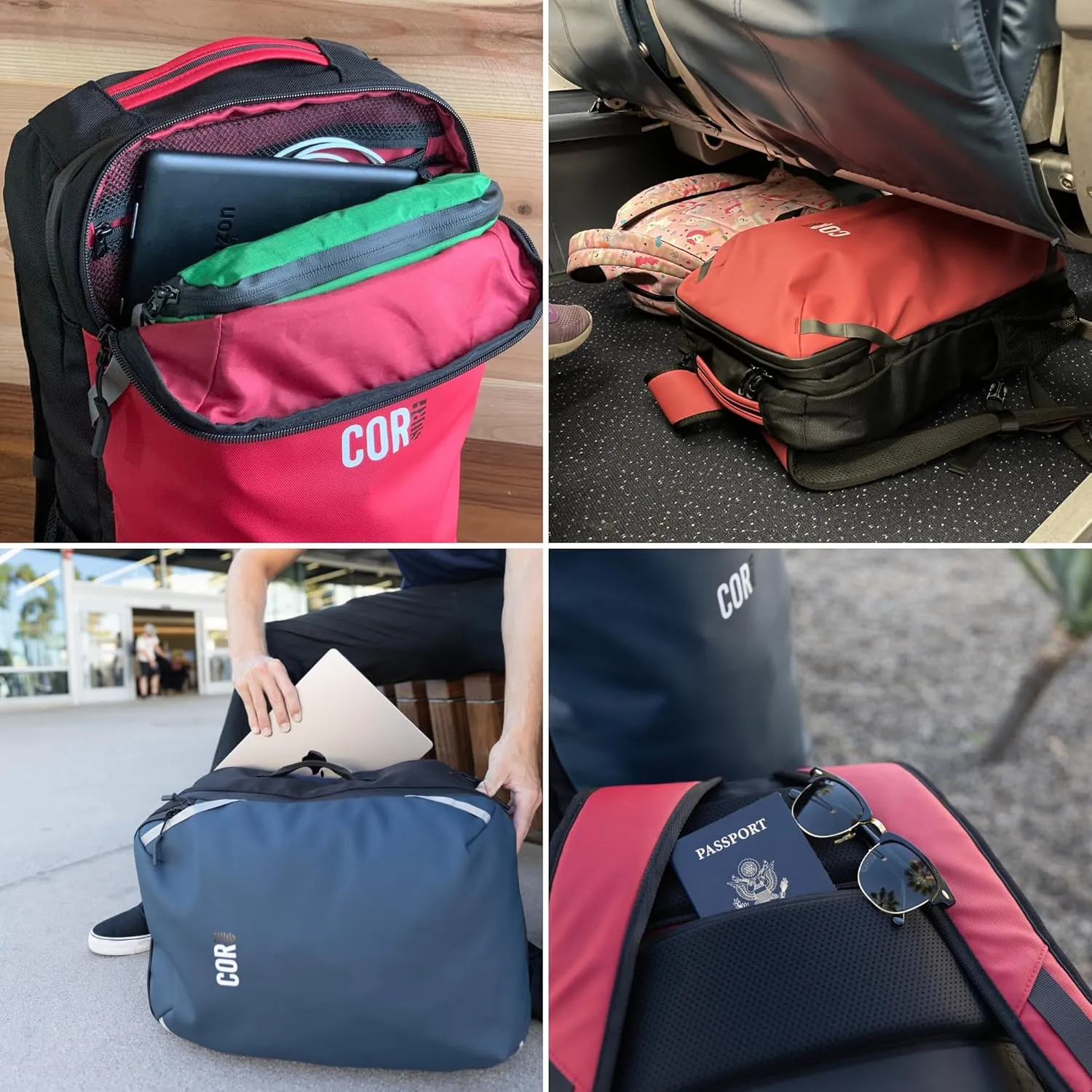 COR Surf Carry-On Travel Laptop Backpack with Secret Passport Pockets | NEW YKK Water-Reistant Zippers | Luggage Backpack for Men and Women | The Island Hopper (40L, Lava Red)