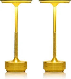 Cordless Table Lamp Rechargeable Battery Lamp, 3 Color Stepless Dimmable Touch Lamp, Table Light for Dining Room, Living Room, Bar, Cafe, Restaurant, Patio, Camping, Pack of 2 (Gold)