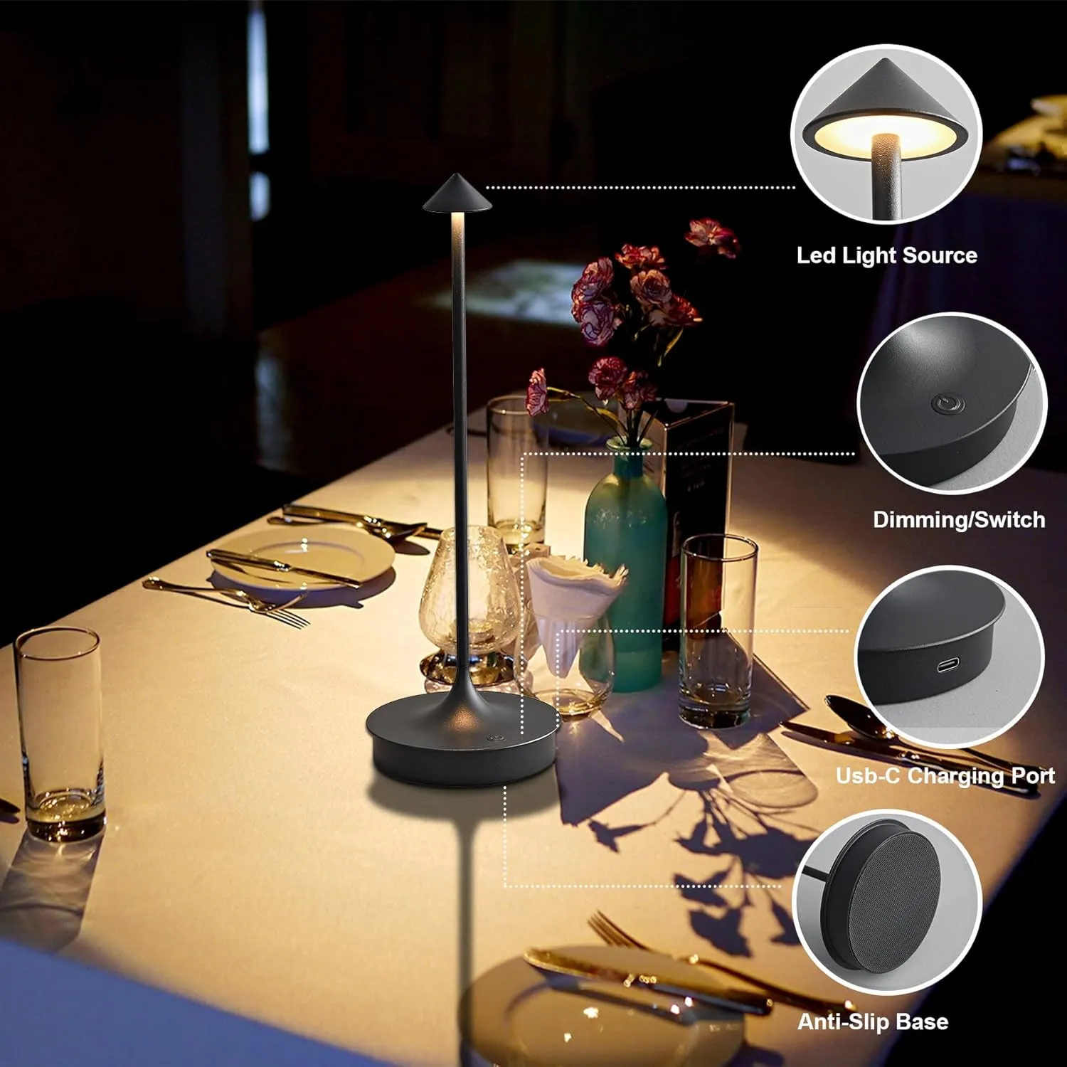 Cordless Table Lamp Rechargeable LED Table Lamps Battery Operated 4000mAh Touch Dimmable Wireless Lamp Waterproof Portable Outdoor Table Light for Restaurants and Dining Home Indoor/Outdoor Use