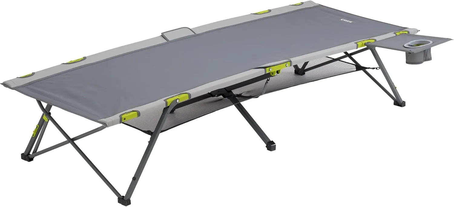 CORE Folding Camping Cot | Extra Wide Heavy Duty Camp Cot with Removable Side Table & Mesh Gear Loft | Folding & Portable Camp Bed with Carry Bag | Supports 300 lbs